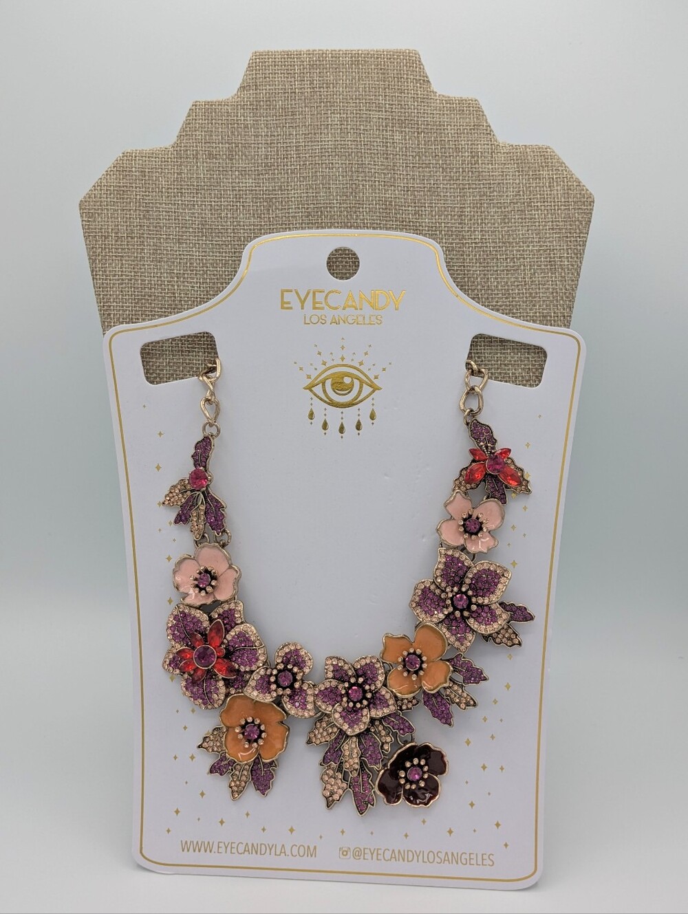 NWT Eye Candy LA Amata Floral Statement Necklace in Pink, Purple & Orange - Picture 3 of 5